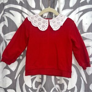 Red Eyelet Peter Pan Collar Sweatshirt